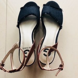 Navy Jean Blue Platform Espadrilles Cork Sandals